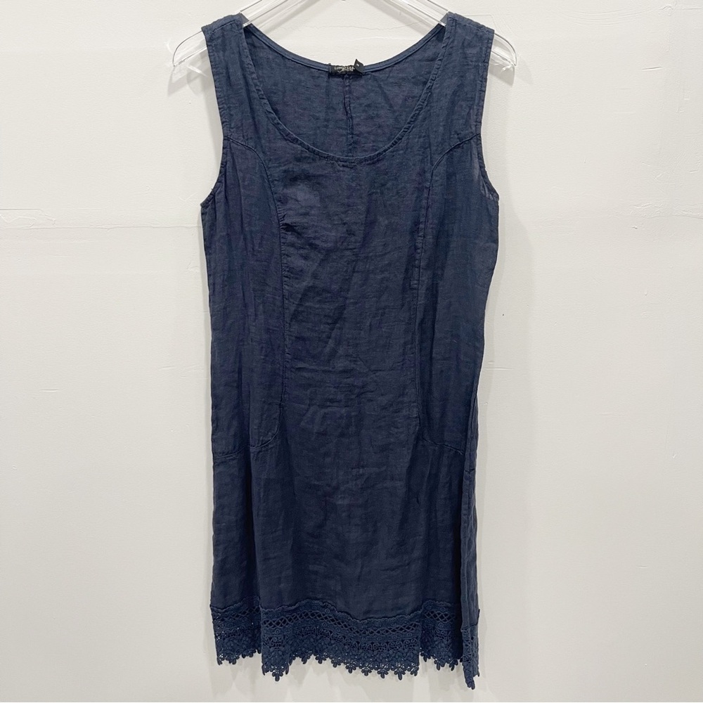 Lungi L’arno Linen Sleeveless Round Neck Dress Navy Blue Made In Italy Small